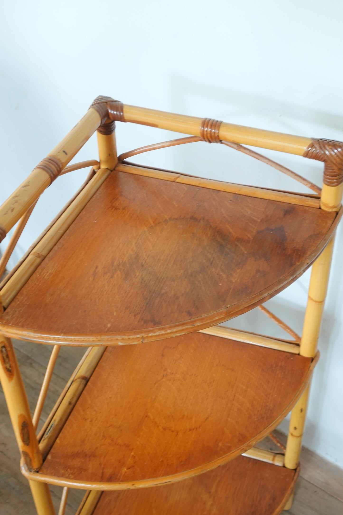 Vintage Rattan Corner Shelf 202503114