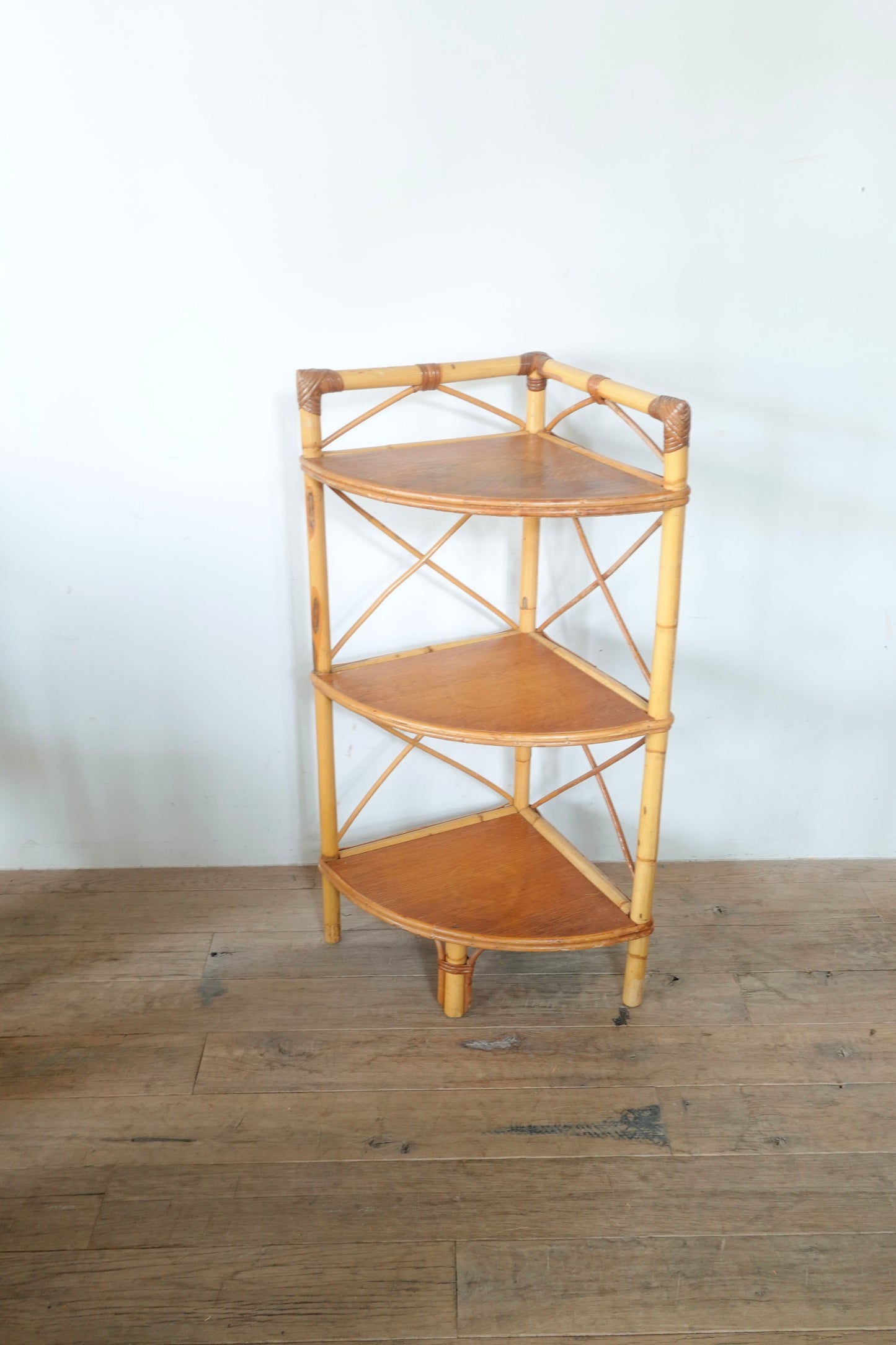 Vintage Rattan Corner Shelf 202503114