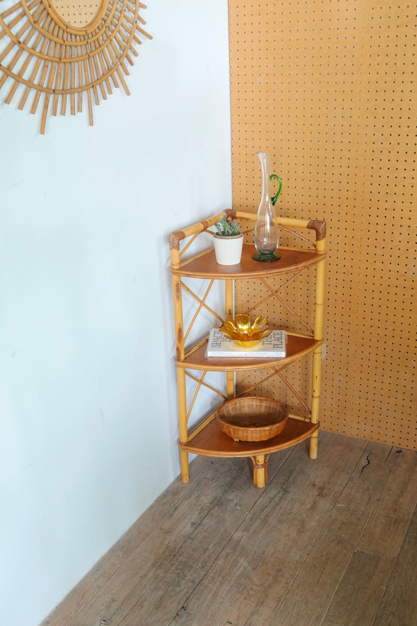 Vintage Rattan Corner Shelf 202503114